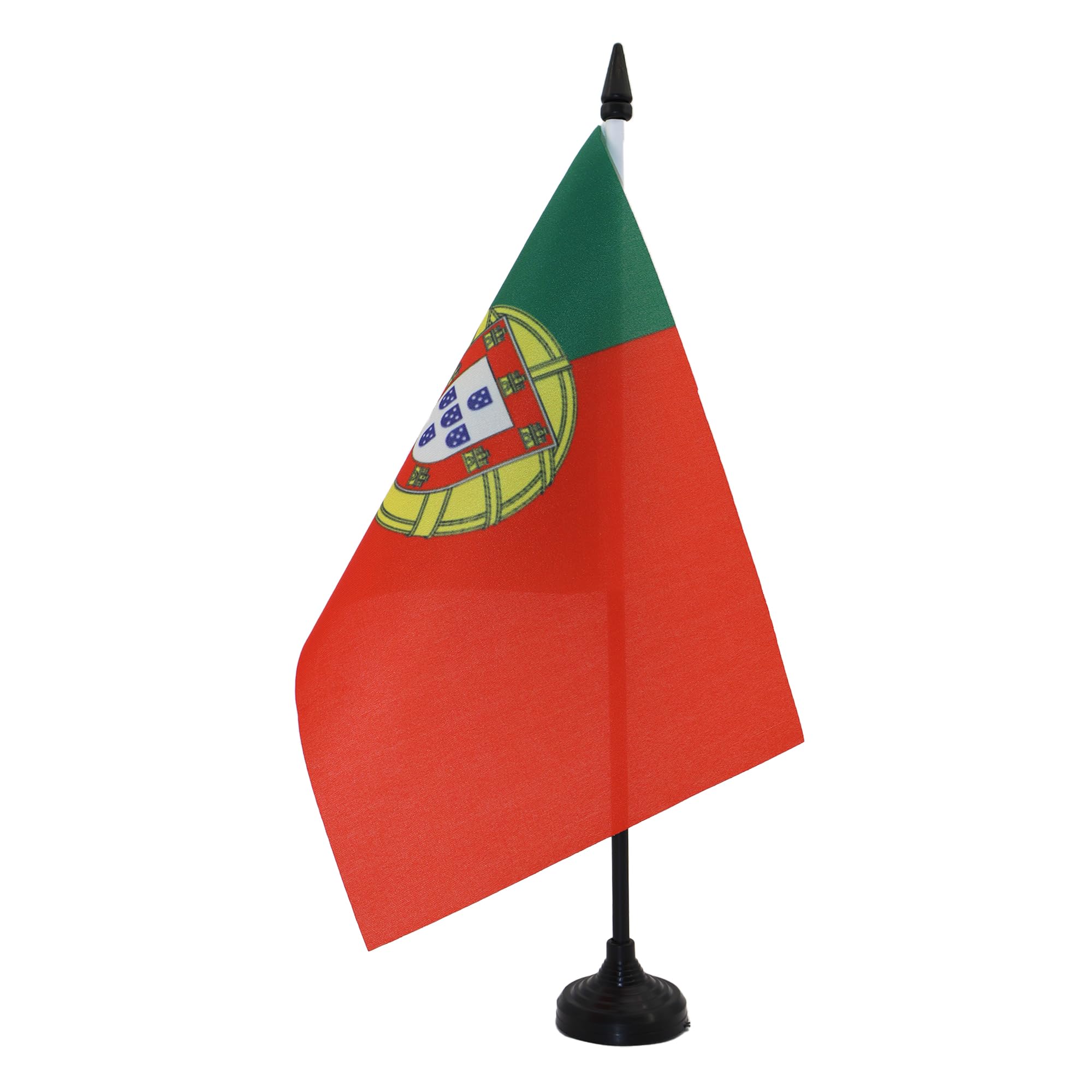 AZ FLAG Portugal Table Flag 5'' x 8'' - Portuguese Office Decoration 100% Polyester 21 x 14 cm - Mini Desk Flag with Pole and Black Plastic Base