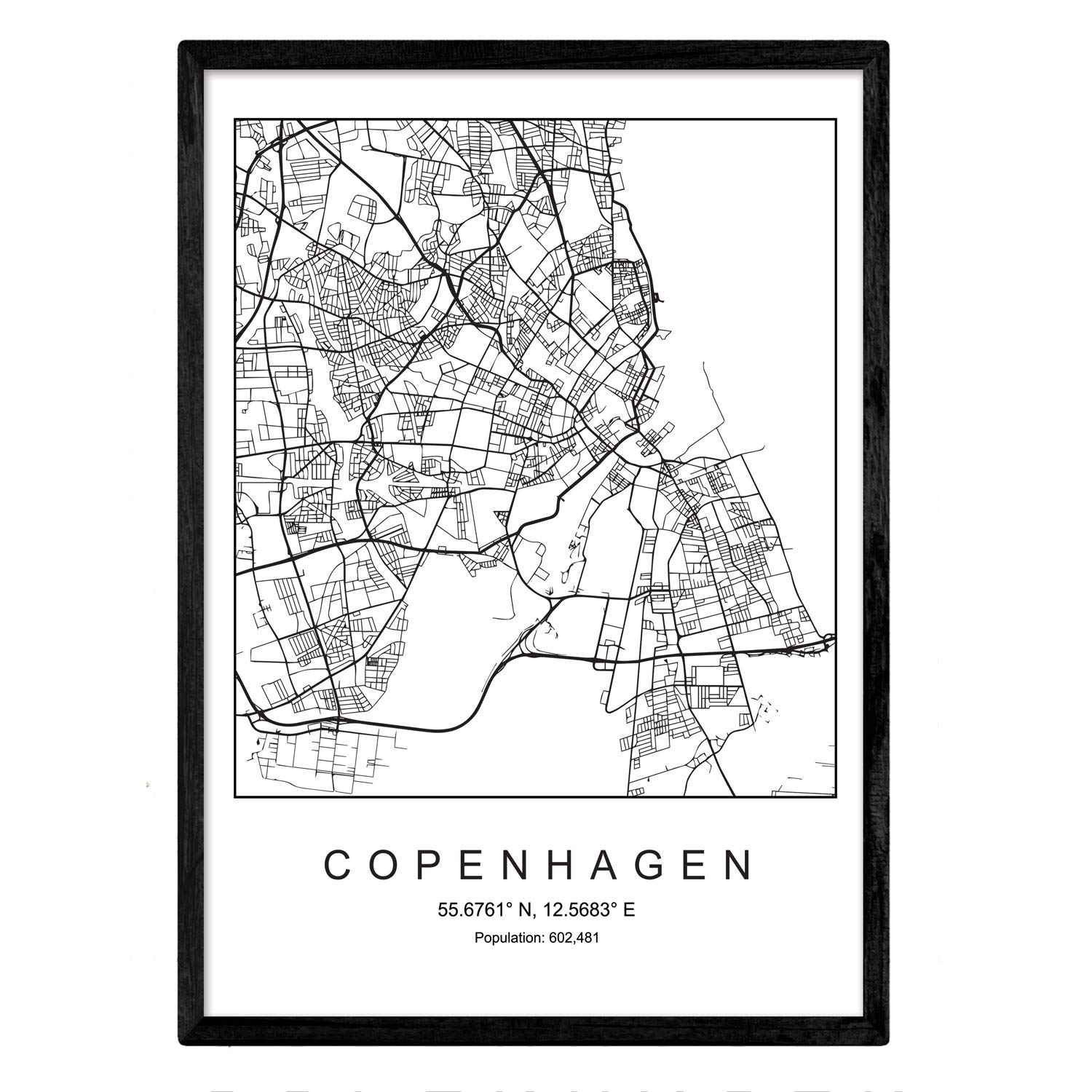 Nacnic Print Copenhagen city map Scandinavian style in black and white. A3 size,printed poster paper No 250 gr. Paintings, prints and posters for living room and bedroom