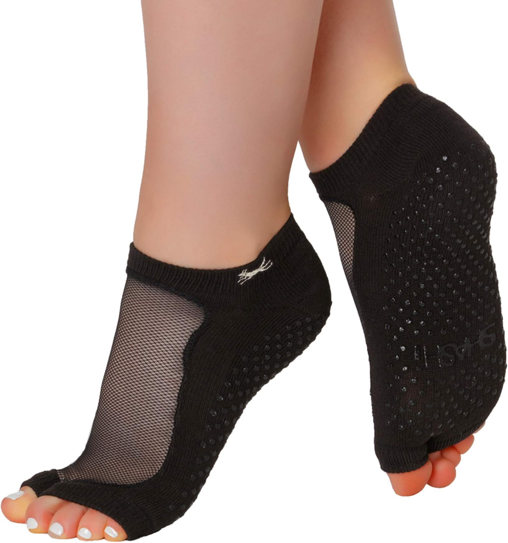 Sparkle Open Toe Socks for Women w/Mesh Top & Open Toe Design, Non Slip Socks w/Storage pouch. Yoga, Pilates, Barre