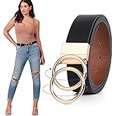 JASGOOD Women Leather Belt,Reversible Belt,Leather Waist Belt for Jeans Dress with Gold Double O Ring Rotate Buckle