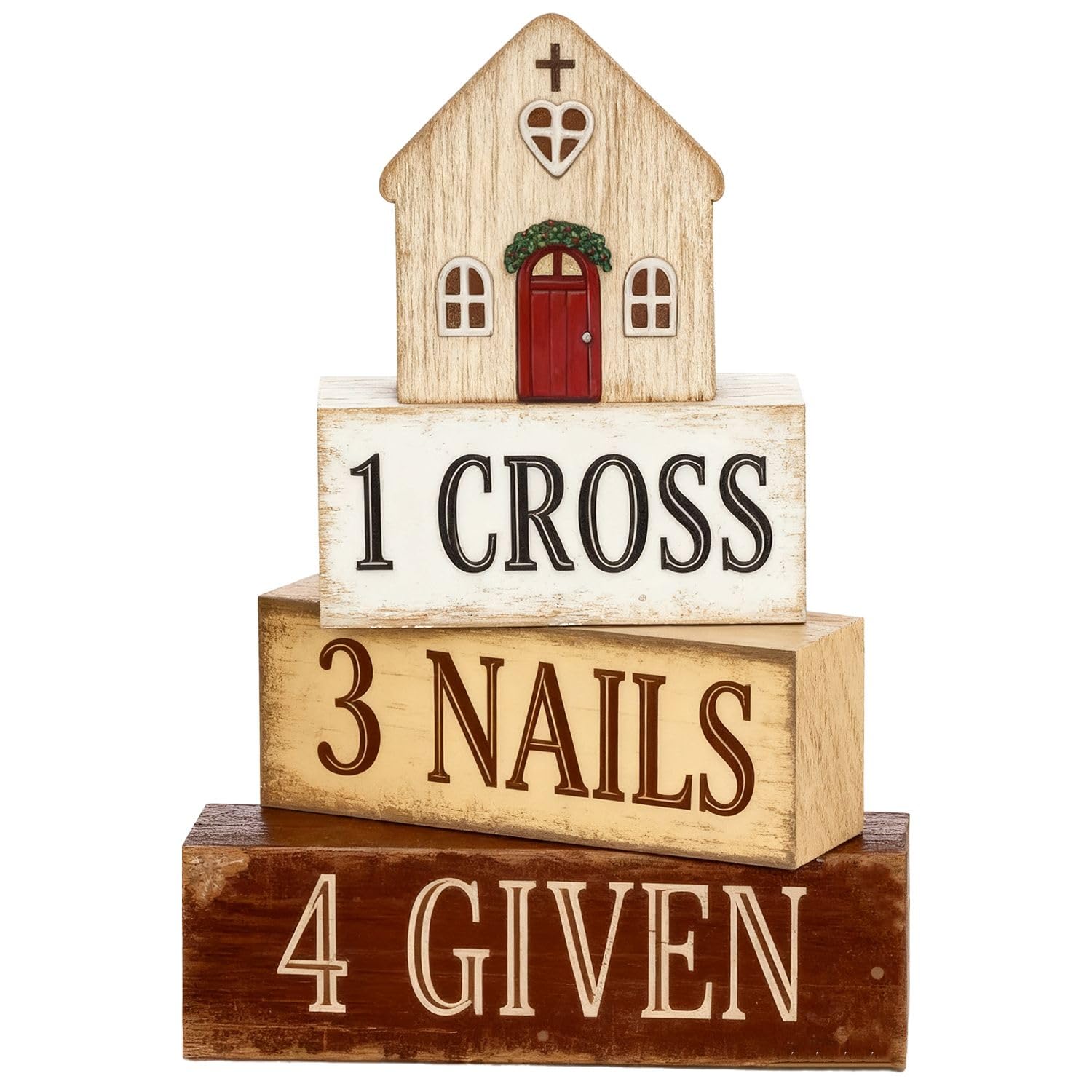 Easter Decorations - Christian Easter Tiered Tray Decor - 1 Cross 3 Nails 4 Given Wooden Tabletop Sign - Religious Farmhouse Easter Home Decor for Shelf Mantel Indoor - Spring Home Decor for Living Room, Kitchen Counter