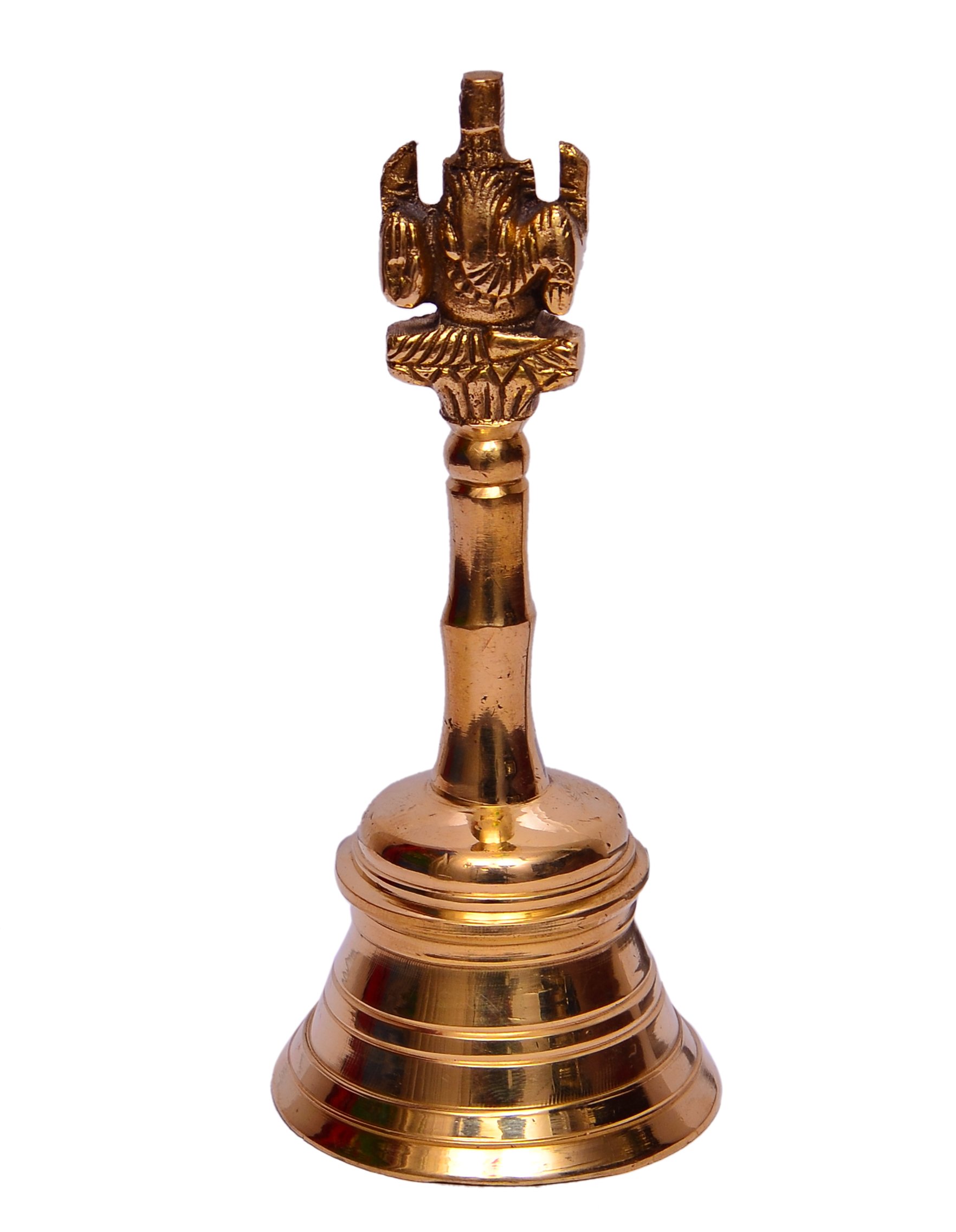 Purpledip Unique Handheld Brass Bell With Lord Ganesha For Hindu Temple Pooja; Indian gift ideas (10632)