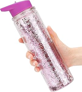 Water Bottle Kids,Glitter Girls Water Bottle with Straw, Great Gifts for Women Plastic BPA Free, 18 oz,Double Wall Insulated,Keep Beverages Hot or cold,for Fitness&Bicycle,Sports,Hiking,Purple