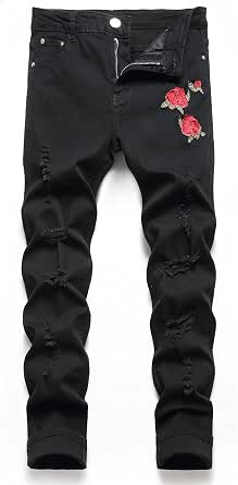 Rose Flower Embroidery Moto Biker Denim 