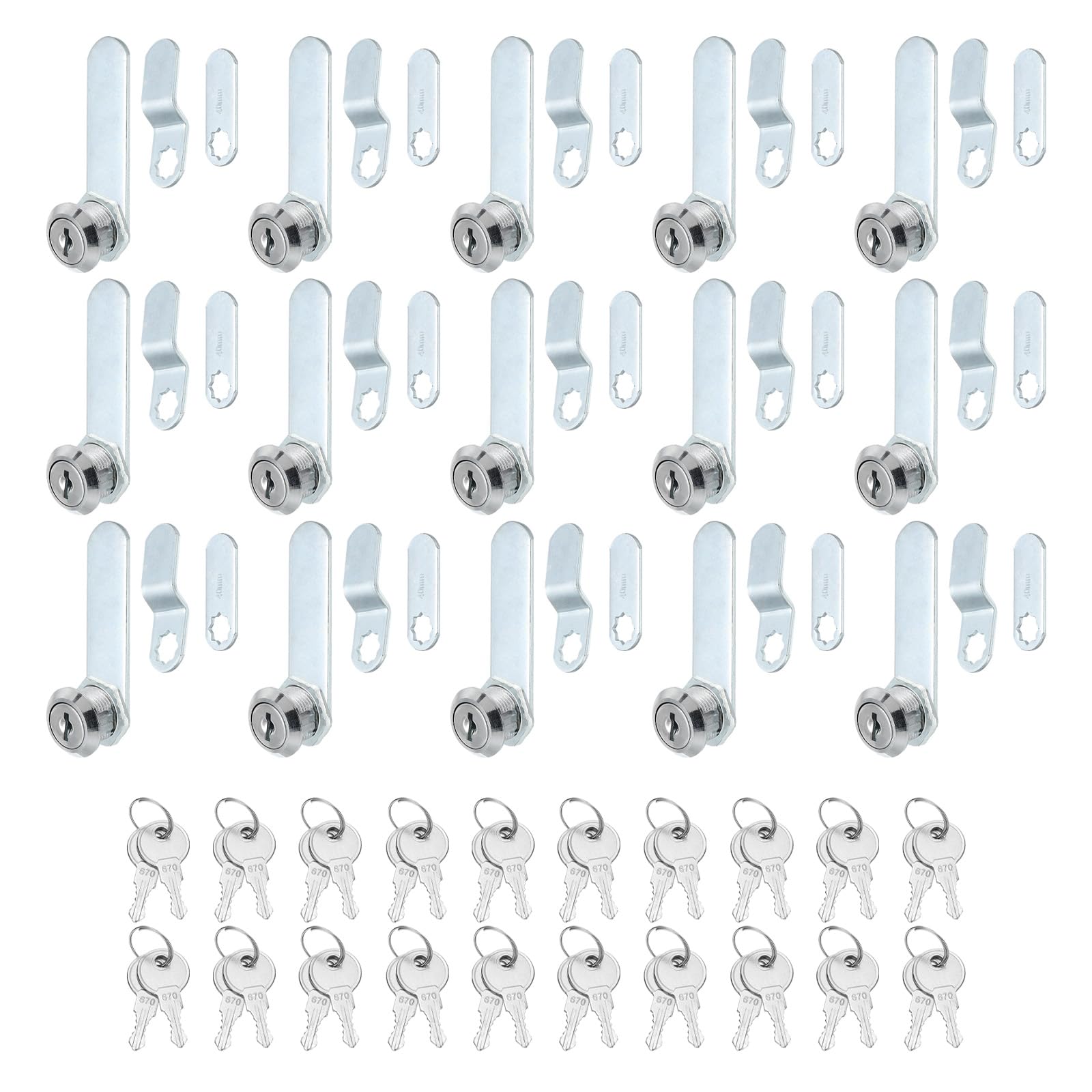 PATIKIL 5/8 Inch Cabinet Locks with Keys, 20 Pack Zinc Alloy Cam Lock Cylinder RV Lock Set Key Different for Cabinet RV Drawer Storage Door Tool Box, Silver