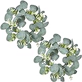 LSKYTOP 2 Pcs Eucalyptus Faux Kitchen Cabinet Artificial Greenery Farmhouse Wreath for Door Wall Window Decor, 9Inch/PC