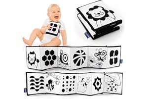 KaPing My First Black and White High Contrast Soft Book , Infant Tummy Time Toys, Black and White Baby Cards, Folding Educati