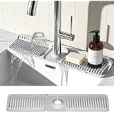 24 Inch Faucet Mat for Kitchen Sink, Silicone Splash Guard for Kitchen Sink Area, 7&deg; Slope Fast Self-Draining Sink Mat, Cuttable Hole Design, Sink Backsplash Guard Draining Mat, Grey