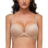 Deyllo Women's Push Up Bra Padded Underwire T-Shirt Smooth Plunge Deep V Lift Up Add One Cup
