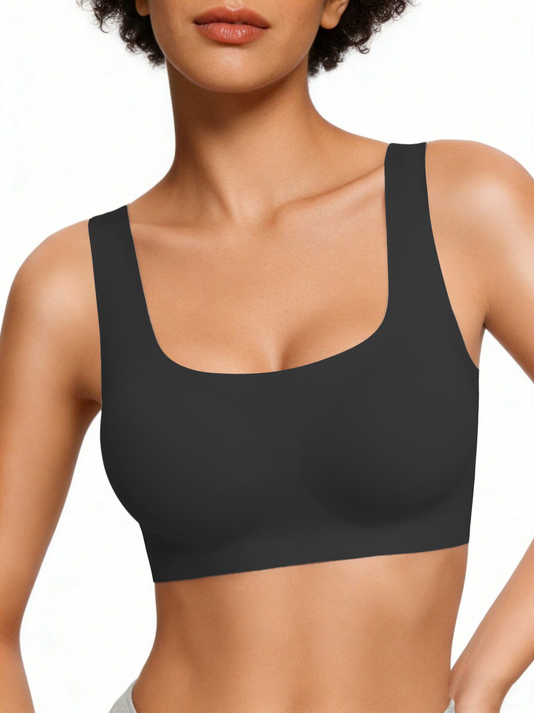 Photo 1 of Avidlove Wireless Bras for Women Comfy Pullover Seamless Bralettes No Underwire T Shirt Wirefree Wide Straps Sleep Bras Black