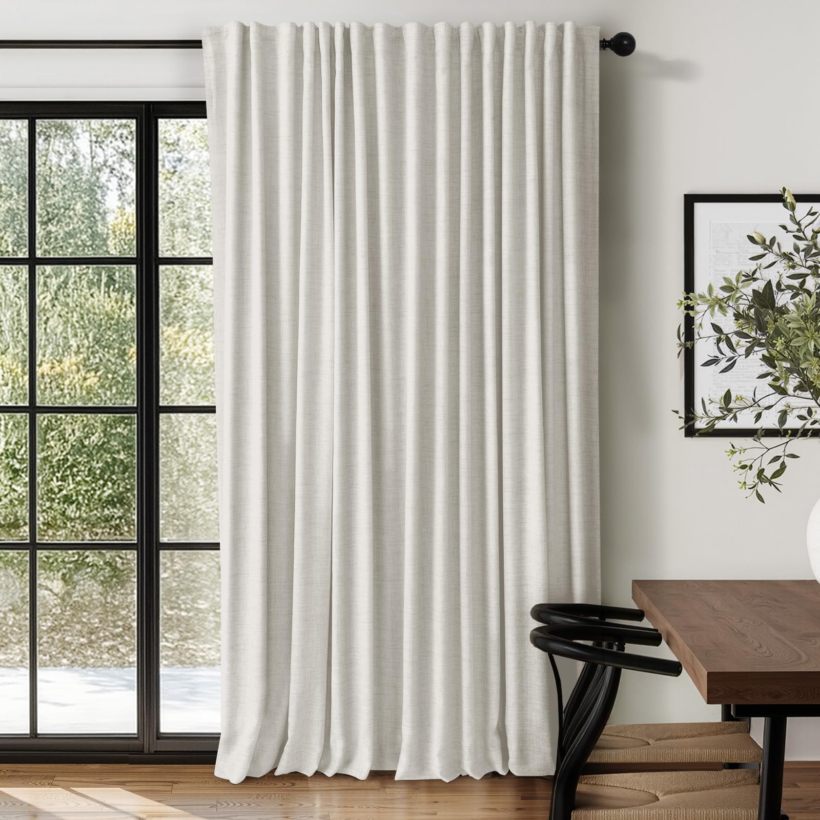 Photo 1 of 100% Blackout Shield Linen Blackout Curtains for Bedroom 90 Inches Long, Back Tab/Rod Pocket Living Room Drapes, Thermal Insulated Blackout Curtains 1 Panel Set, 100" W x 90" L, Beige