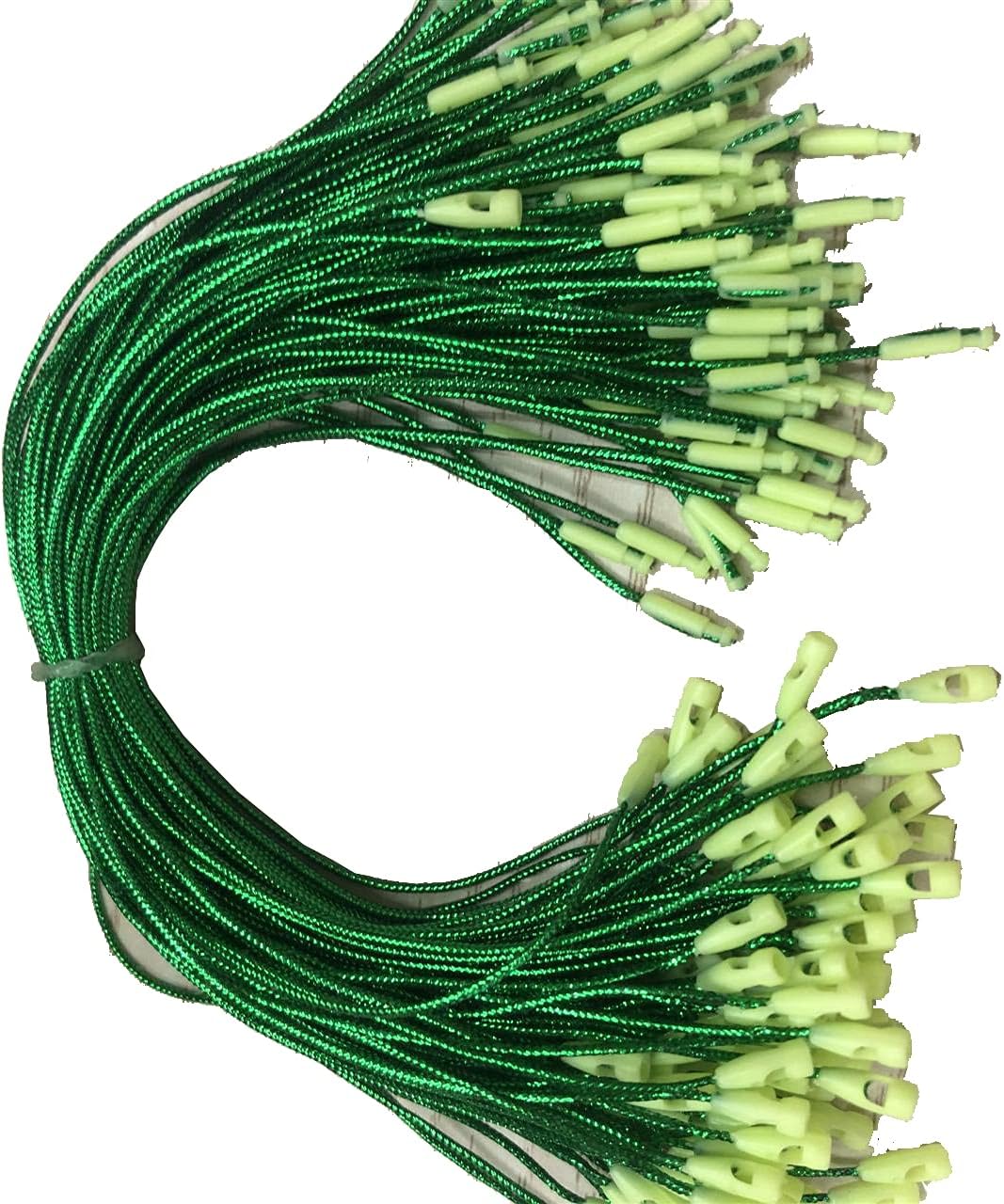 Ornament Hooks - lasenersm 300 Pieces 7.87 Inch Christmas Ornaments Hanger String with Snap Lock Pin Christmas Hanging Ropes Metallic Cord Snap Locking String Precut Tags Hanger String for Christmas Decorations, Green