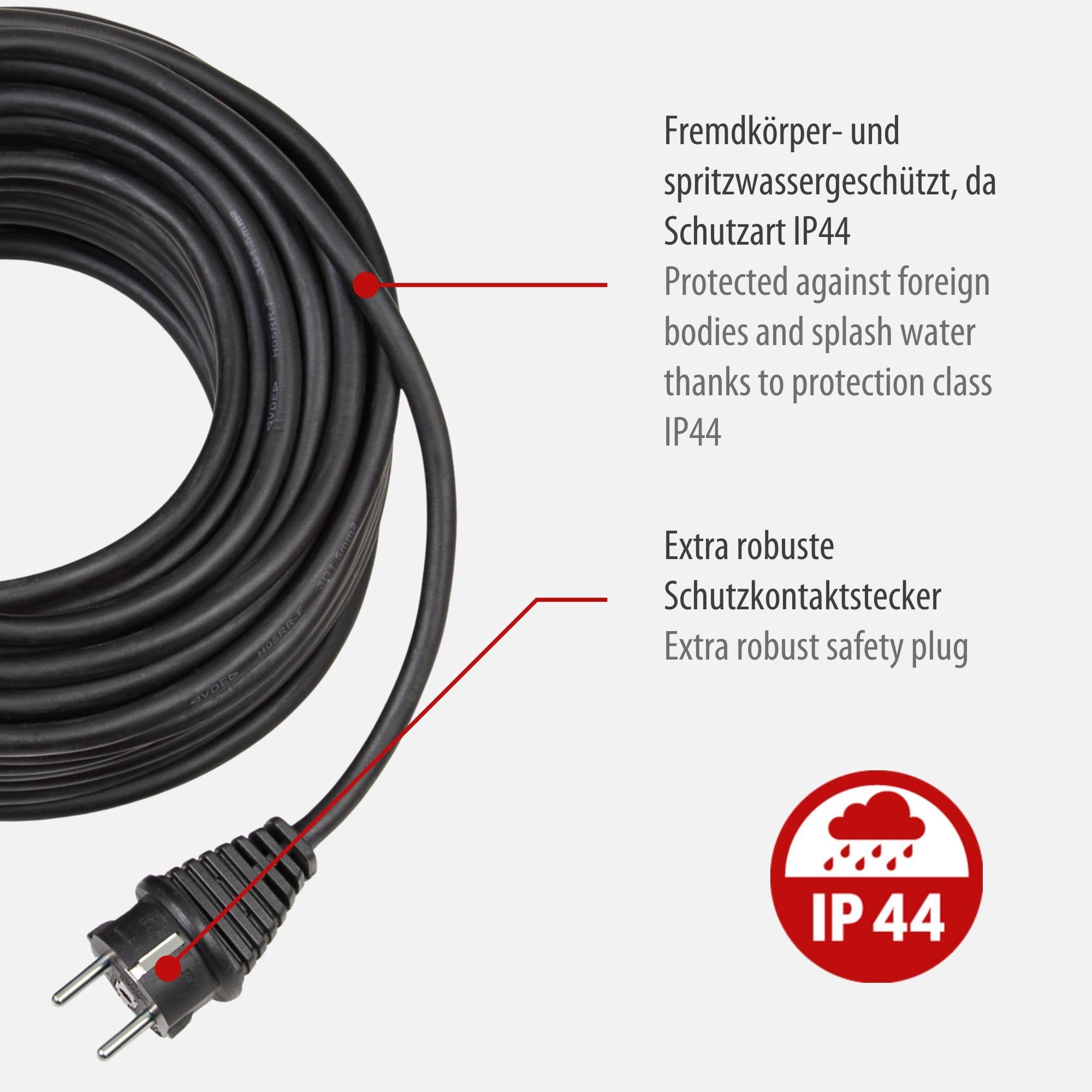 Brennenstuhl Qualitäts-Gummi-Verlängerungskabel 10m (IP44, Kabel für außen) schwarz 3