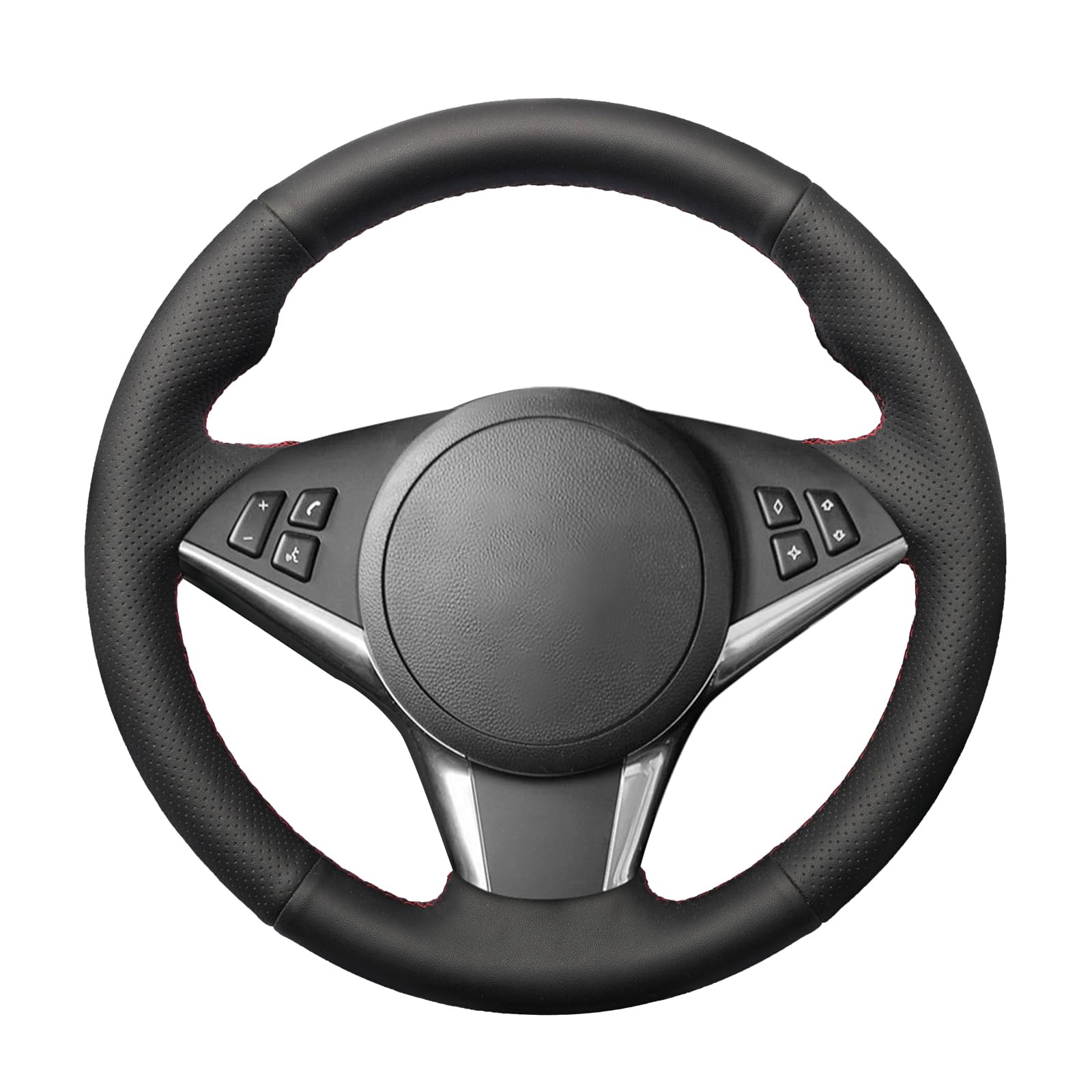 MEWANT Car Steering Wheel Cover Hand Sewing Black Artificial Leather Steering Wheel Wrap for E60 E61(Touring) 530d / E63 2003-2010 / E64 2004-2010