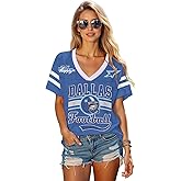 Football Jersey Shirt for Women Game Day T-Shirt Football Season V Neck Baggy Tee Y2k Streetwear Short Sleeve Tops
