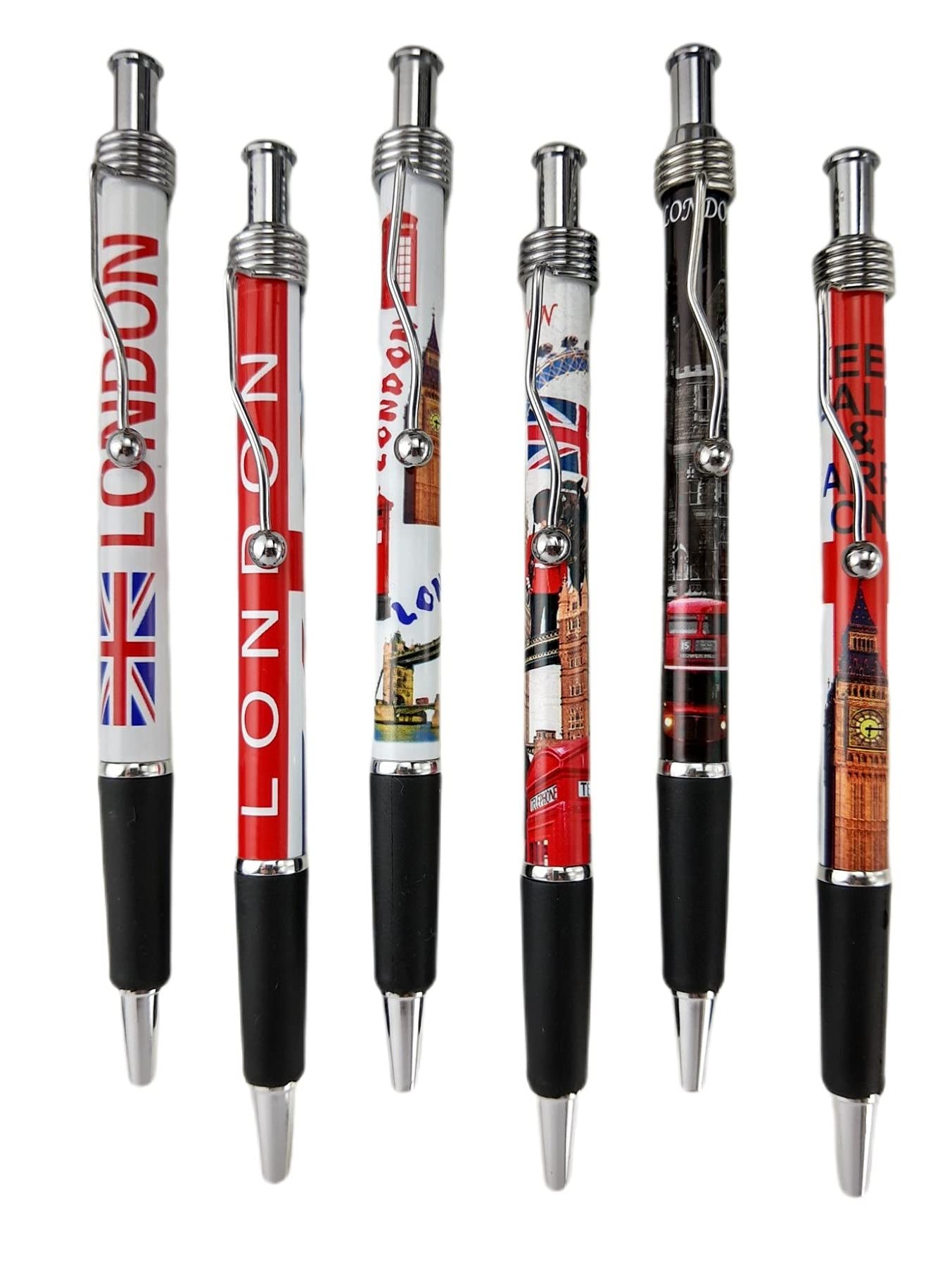 6 pcs London Landmark Ballpoint Pens, Designed in U.K., Great British Souvenir and Gifts for Family and Friends
