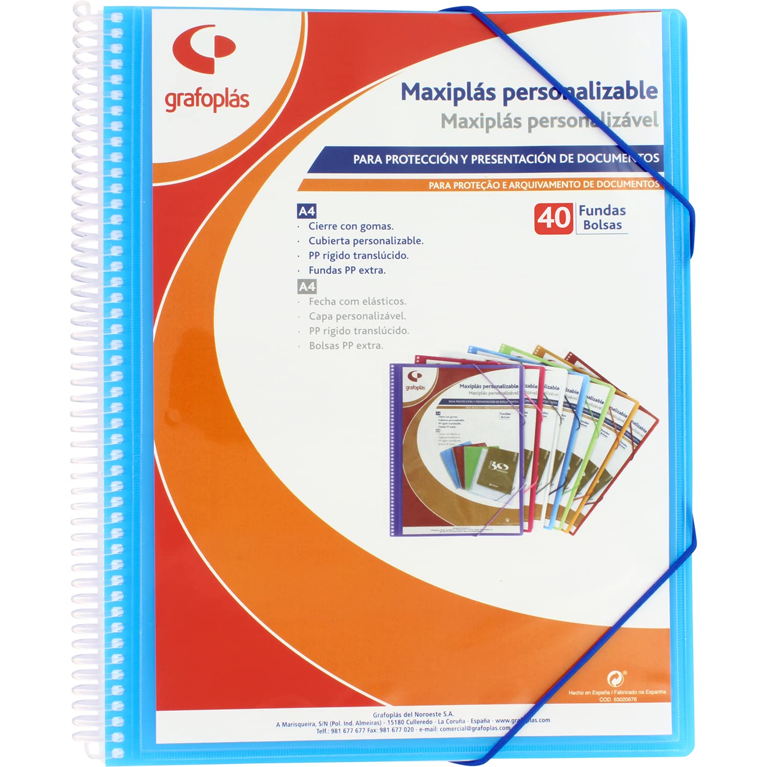 Grafoplás 39844030 Maxiplas Personalised Spiral Binder, 40 Covers, Blue, 31 x 24 x 20 cm
