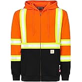 BOCOMAL FR Hoodies High Visibility 10.5oz Cottion Fleece Zipper Hi Vis Flame Resistant Reflective Hooded Sweatshirts