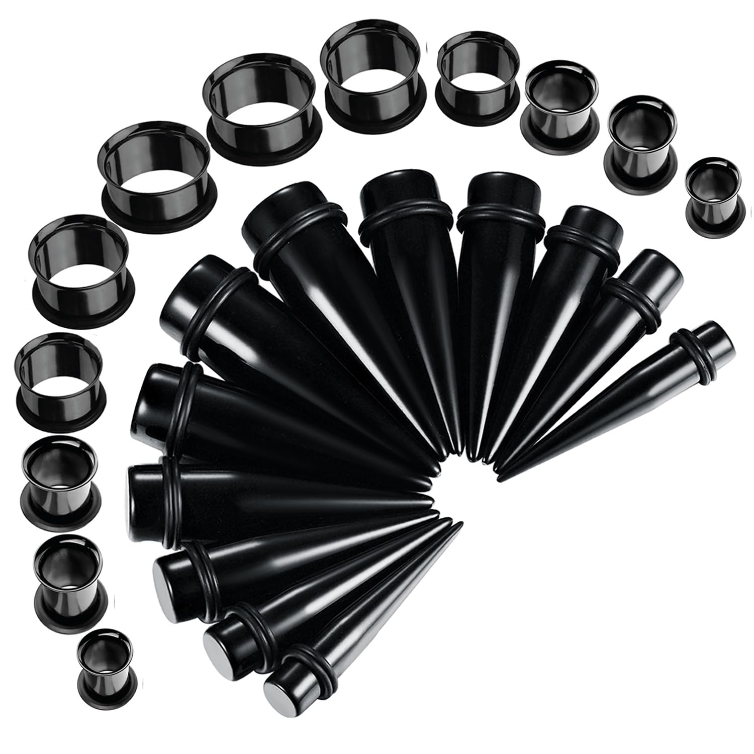 BodyJ4You 24PC Ear Stretching Kit - 00G-20mm Big Gauges - Surgical Steel Single Flare Tunnels Plugs Solid Acrylic Tapers - Stretchers Weights Expanders Eyelets