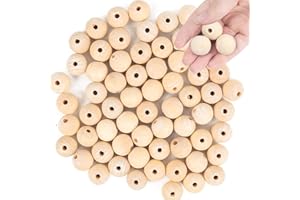 BigOtters 65-Pack 25mm (1 Inch) Natural Unfinished Wood Beads, Round Spacer Beads for DIY Jewelry Making, Home Decor, Craft Supplies, Art Projects & Party Decorations