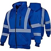 FONIRRA High Visibility Safety Work Hoodie for men Construction Hi Vis Reflective Fleece Sweatshirt with Zipper ANSI Class 3