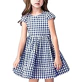 KYMIDY Girls Casual Dress Short Sleeve Buffalo Check Red White Plaid Dresses for Kids 2-8 Years