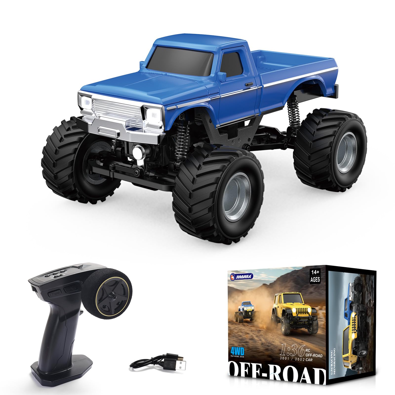 ARRIS 1:36 Mini RC Crawler, JIABAILE 3602 4WD Off-Road RC Truck with 2.4G Remote, Battery & Lights RC Car Model RTR for Adults Hobby Gifts Toys