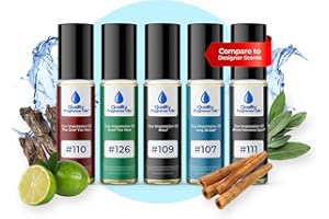 Quality Fragrance Oils' Men's Top 5 Cologne Impressions (Generic Versions of Designer Fragrance) Sampler Gift Set of 5 10ml Roll-ons, Long-lasting oils