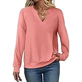 EADINVE Women Casual Long Sleeve V Neck Sweatshirts Cute Loose Fit Lightweight Pullover Tops