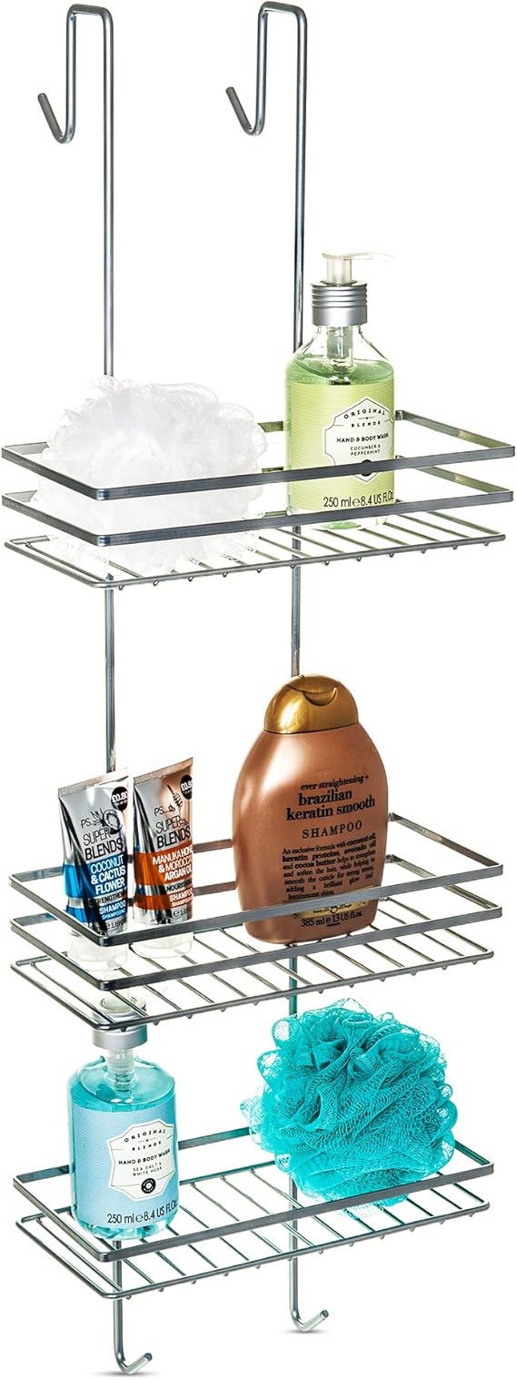 LIVIVO 3 Tier Hanging Shower Caddy Over Door Rustproof Organiser for Bathroom Storage (Chrome