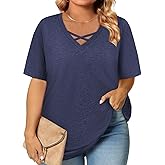 Plus Size Tops for Women Summer Trendy Criss Cross Shirts Oversized Casual Loose Fit Tunic Tops L-4XL