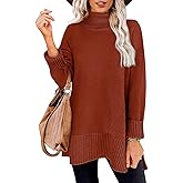 Glanzition Sweaters for Women Turtleneck Side Split Oversized Pullover Tops