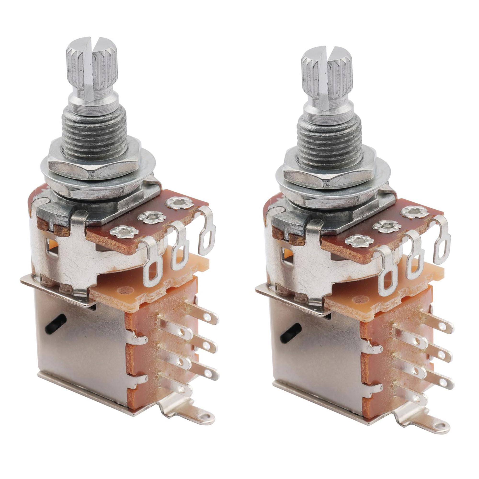 Musiclily Metric A500K Push Pull Potentiometers Split Shaft Audio Taper Pots for Electric Guitar Bass (Set of 2)