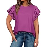 Eytino Womens Plus Size Tops Short Sleeve Round Neck Hollow Out Casual Loose Tunic Tees Shirts(1X-5X)