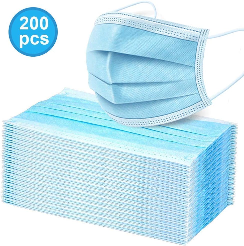 Disposable 3-Ply Face Mask Medical Surgical Dental Earloop Polypropylene Masks for Personal Health (200Pcs)