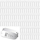 100 Pcs Engraving Blanks, Silver Stainless Steel Metal Stamping Blanks with Key Rings, Rectangle Laser Engraving Tags with 2 Holes for Jewelry, Pet ID, Dog Tags, DIY Leather Craft Projects