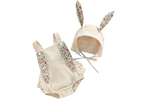 Madjtlqy Toddler Baby Girls Easter Outfit Romper/Dress Sleeveless Bunny Ear Sister Mathing Clothes with Tail