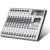 BOMGE 12 Channel Mixer Audio Console,Professional Music DJ Mixing Board with 256DSP Bluetooth MP3 Player 48V 7-Stage Equalizer Supply USB Recording for Studio Karaoke Live Performance (12 Channel)