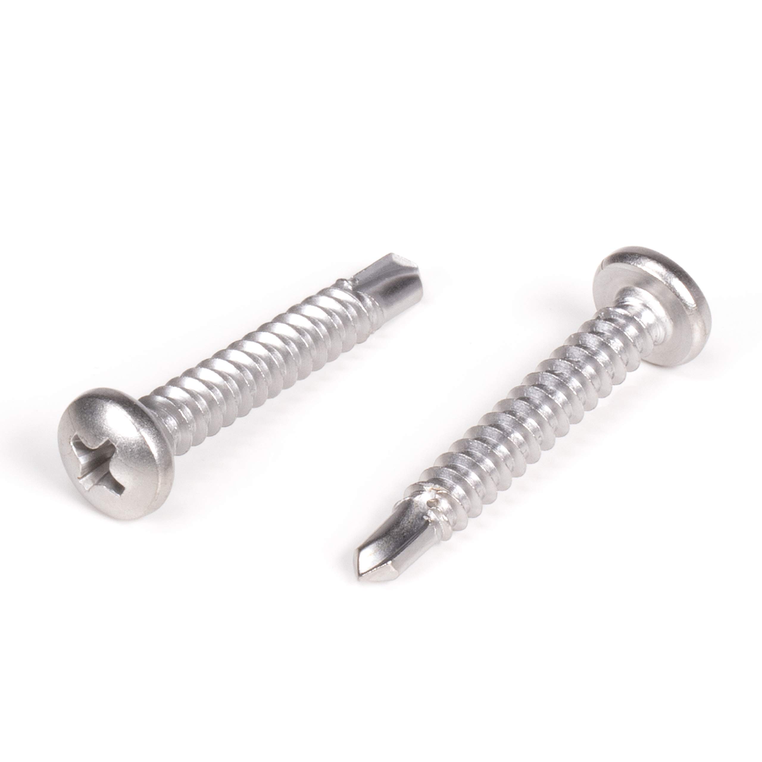 #10 Size, 1 1/4" Length (32mm) - Self Tapping Screw - Self Drilling Screw - 410 Stainless Steel Screws = Exceptional Wear and Very Corrosion Resistant) - Phillips Pan Head - 100pcs
