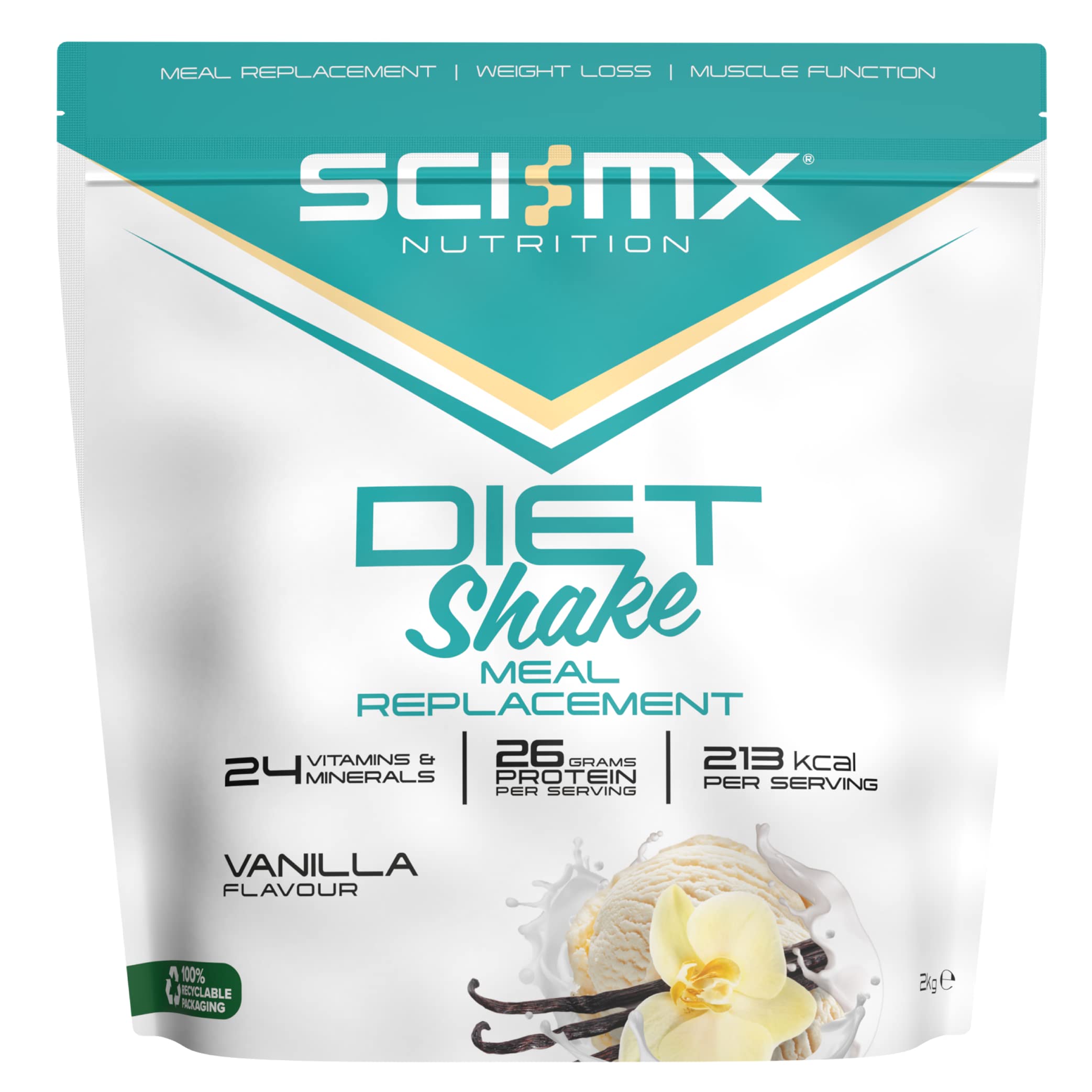 SCI-MX Diet Meal Replacement Shake - Vanilla Flavour - High Protein Shake + 24 Essential Micronutrients - Non-GMO - 2KG (37 servings) 213 calories per serving