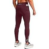 Pudolla Men's Thermal Running Tights with 3 Zipper Pockets Workout Compression Leggings Cycling Pants for Men Hiking Jogging