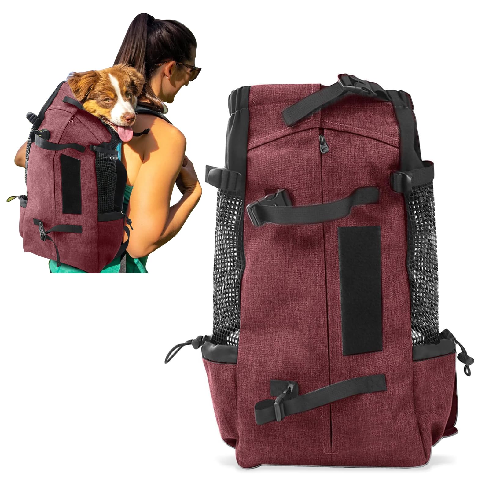 PETCUTE Dog Carrier Backpack Travel Bag Backpack for Dog Cat Breathable Pet Carrier Backpack with Comfortable Thick Shoulder Strap for Pet up to 16.5KG Red