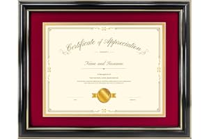 Hodeframe 8.5x11 Document Frame - Certificate Frame with Red Mat - Displays Diploma 8-1/2x11 Inch with Red Mat - 11x14 Inch Without Mat - For Certificate/Photo(Double Mat - Red with Gold Rim)