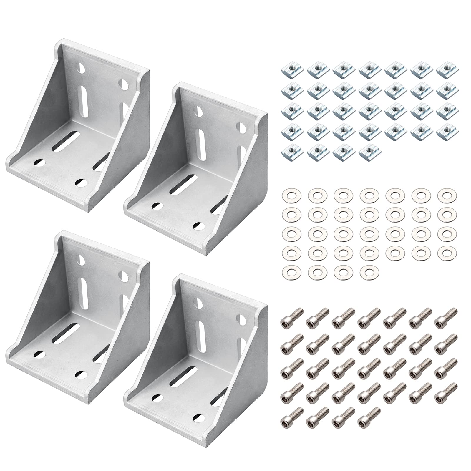 EYPINS 4 Pcs 8080 Aluminum Angle Mounting Brackets, 90 Degree Corner Connector 4080 8080 Extrusion Profile, Fastener with 40 Series M8 Slider Nuts for 8mm Slots, M8 * 16 Hexagon Screws