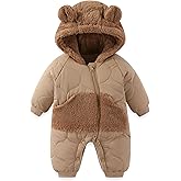 JiAmy Baby Snowsuit Winter Romper Hooded Boys Girls Jumpsuit Bear Thick Windproof Cap Infant Winter Clothes