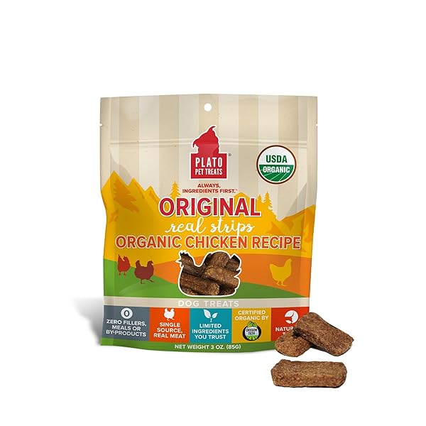 PLATO ORIGINAL REAL STRIPS ORGANIC CHICKEN 3OZ, NATURAL...