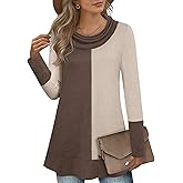 Youtalia Women's Hoodie Sweatshirt Long Sleeve Cowl Neck Pullover Color Block Thin Tunic Top