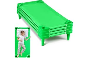 Burbell 4 Pcs Stackable Daycare Cots for Toddler 54" l x 23" W Kids Cots for Sleeping Portable Kids Bed Furniture Bed Frames Headboards Footboards for Classroom Preschool (Green)