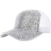 IXITON Summer Bling Shiny Rhinestones Visor Cap mesh Breathable hat Sparkle Adjustable Baseball Cap for Women Girl