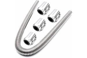 YESHMA Stainless Steel 48" Radiator Hose Flexible Coolant Water Hose Universal with 4 Chrome Caps for 1-1/4“, 1-1/2”, 1-5/8“ OD Necks (Silver)